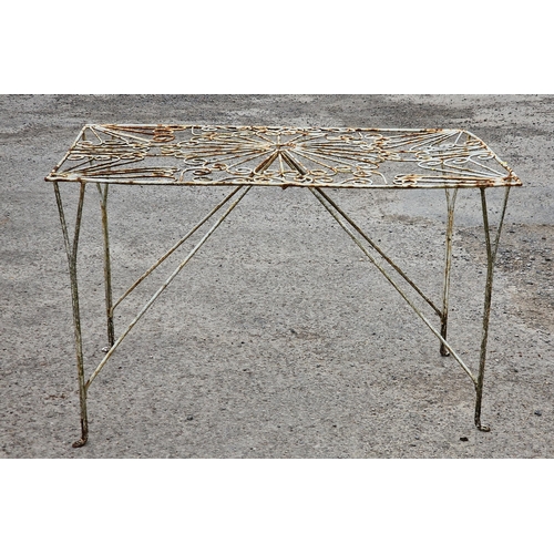 1201 - Painted metal garden table with scrolling pierced detail, H 80cm x W 122cm