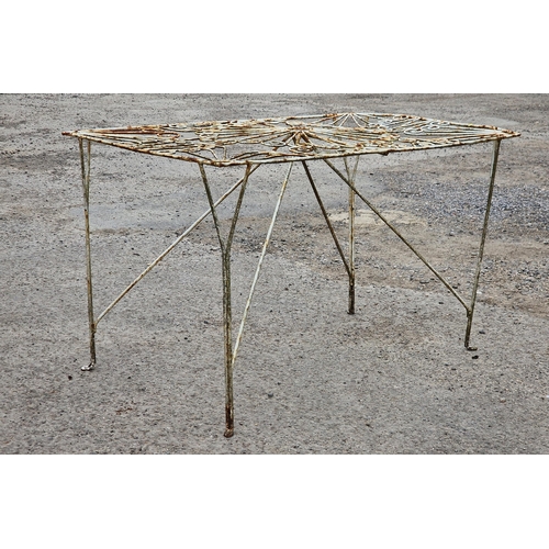 1201 - Painted metal garden table with scrolling pierced detail, H 80cm x W 122cm