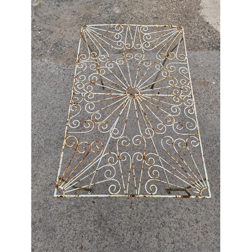 1201 - Painted metal garden table with scrolling pierced detail, H 80cm x W 122cm