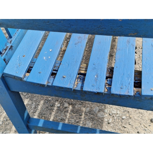 1224 - Painted teak garden bench with slatted seat and back, H 91cm x W 150cm  D 62cm (AF)