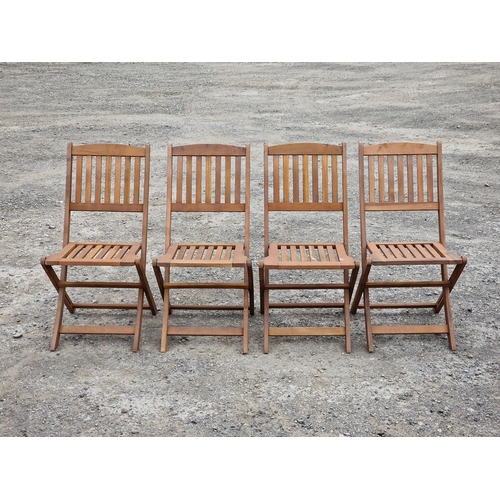 1227 - Set of four folding teak garden chairs with slatted seats and backs, H 88cm (4)