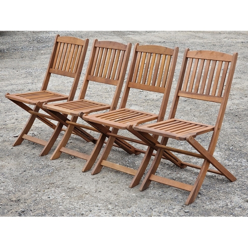 1227 - Set of four folding teak garden chairs with slatted seats and backs, H 88cm (4)