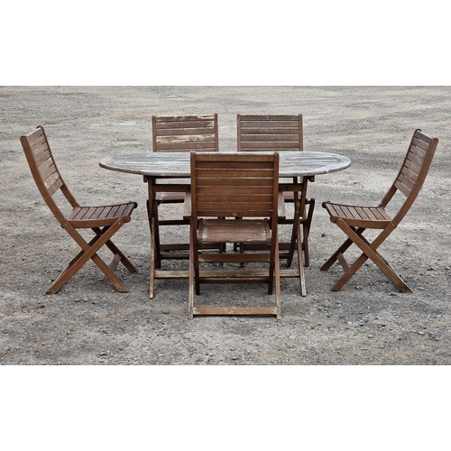 1234 - Teak folding garden table together with a set of five teak chairs (4+1)