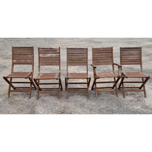 1234 - Teak folding garden table together with a set of five teak chairs (4+1)