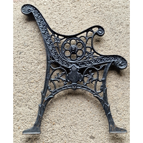 1236 - Pair of painted cast iron bench ends with pierced scrolling detail, H 71cm