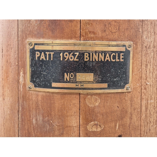 1240 - Antique brass and teak ships compass binnacle (lacks compass) stamped 'PATT 196Z BINNACLE', H 131cm