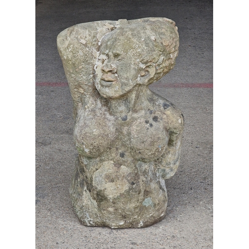 1243 - Interesting exceptionally carved antique natural stone sculpture of a slave woman in shackles, H 92c... 