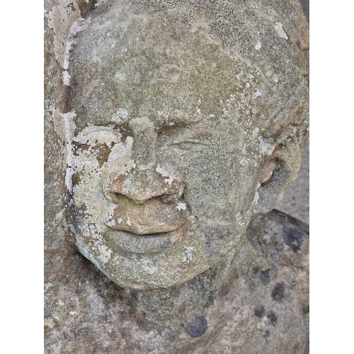 1243 - Interesting exceptionally carved antique natural stone sculpture of a slave woman in shackles, H 92c... 