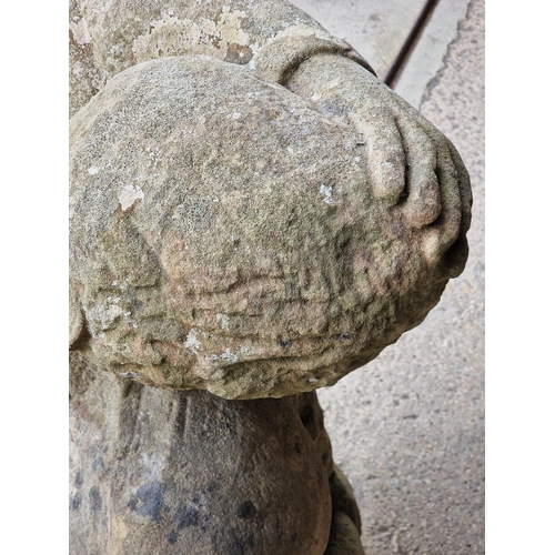 1243 - Interesting exceptionally carved antique natural stone sculpture of a slave woman in shackles, H 92c... 