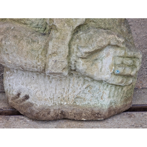 1243 - Interesting exceptionally carved antique natural stone sculpture of a slave woman in shackles, H 92c... 