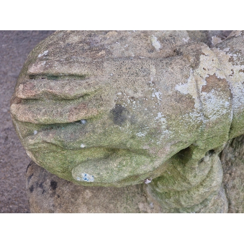 1243 - Interesting exceptionally carved antique natural stone sculpture of a slave woman in shackles, H 92c... 