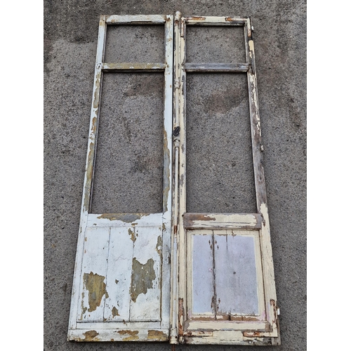 1244 - Pair of antique French luxe doors with distressed paintwork, H 240cm x W 128cm (2)