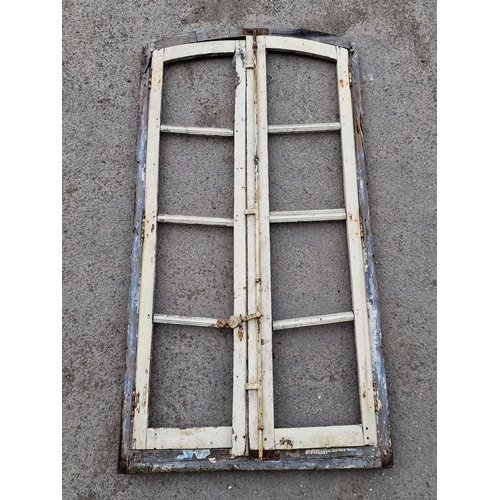 1245 - Pair of antique French doors with distressed paintwork, H 214cm x W 110cm (2)