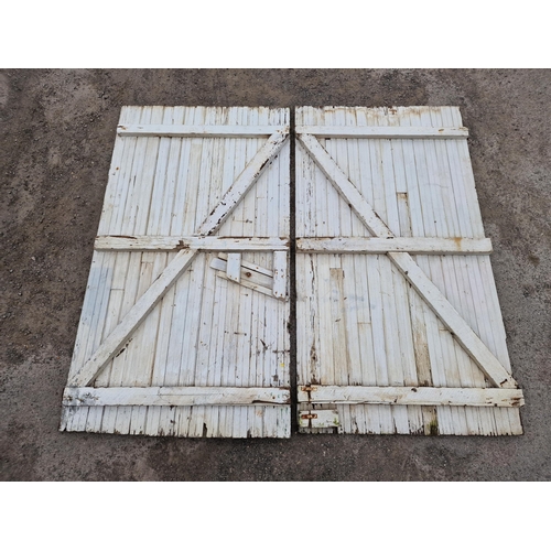 1246 - Pair of French barn doors with distressed paintwork, H 235cm x W 266cm (2)