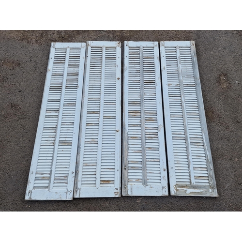 1251 - Set of four tall 19th century French louvered shutters with distressed paintwork, H 213cm (4)