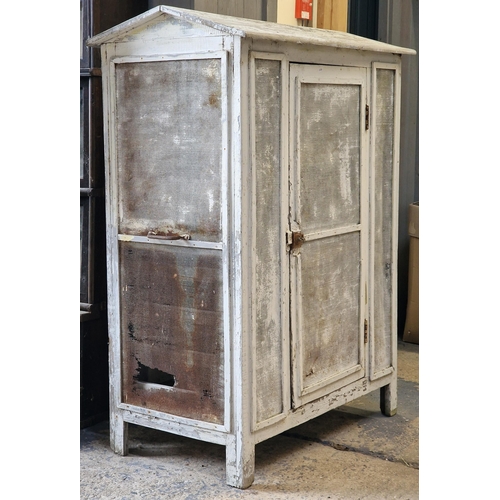 1252 - Vintage French bakers store with wire mesh panels and distressed paintwork, H 116cm x W 85cm x D 50c... 