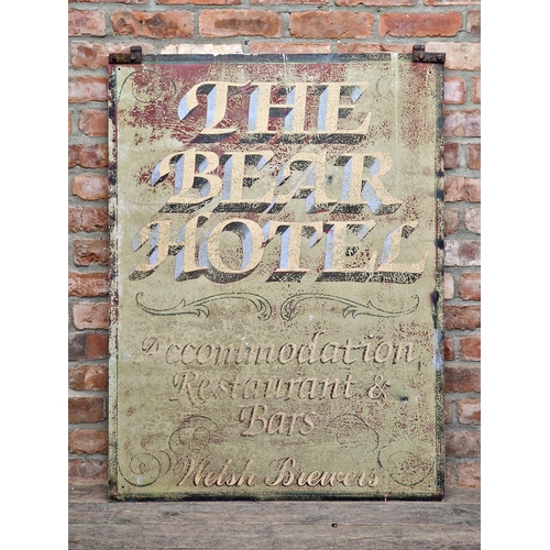 2487 - Vintage double sided painted metal sign for 'The Bear Hotel', H 122cm