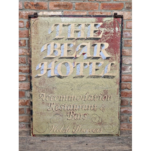 2487 - Vintage double sided painted metal sign for 'The Bear Hotel', H 122cm