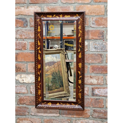 2425 - 19th century Dutch marquetry inlaid bevelled edge wall mirror, H 75cm x W 39cm