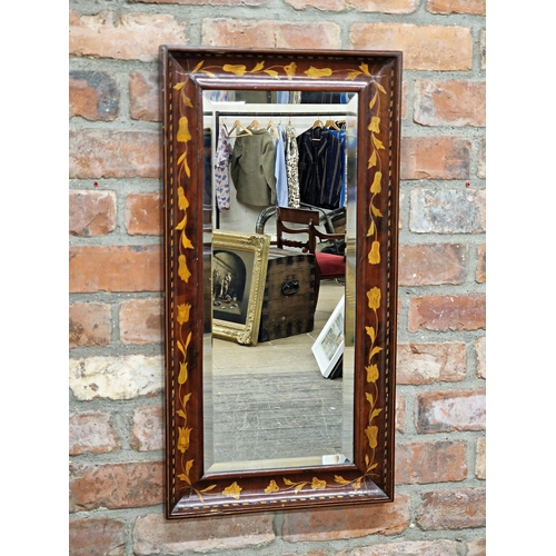 2425 - 19th century Dutch marquetry inlaid bevelled edge wall mirror, H 75cm x W 39cm