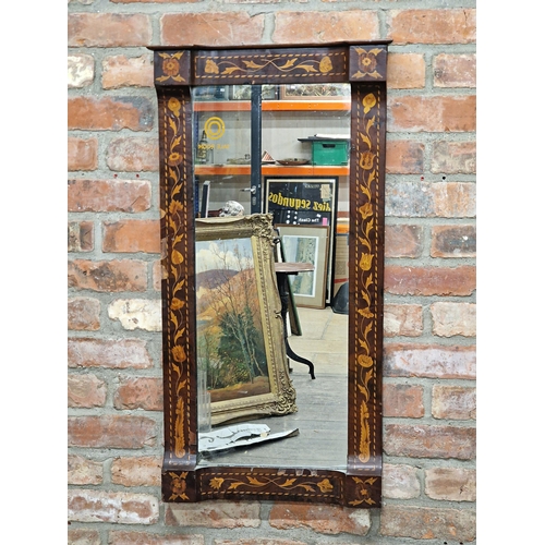 2426 - 19th century Dutch marquetry inlaid wall mirror, H 99cm x W 49cm