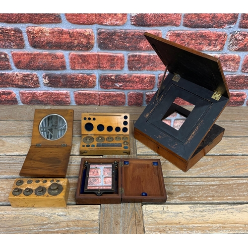 2308 - Assortment of antique photographic darkroom equipment in original boxes with additional cased scient... 