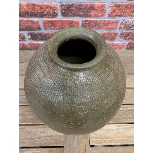 1281 - Vintage Large Chinese Pickling or clay water Jar H45cm, W35cm.