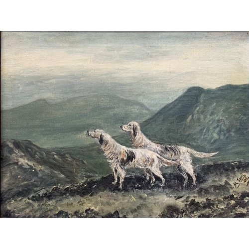 583 - Vintage pair of oil on canvas paintings of Irish Setters, framed in matching ornate gold frames H37c... 