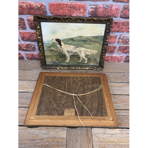 583 - Vintage pair of oil on canvas paintings of Irish Setters, framed in matching ornate gold frames H37c... 