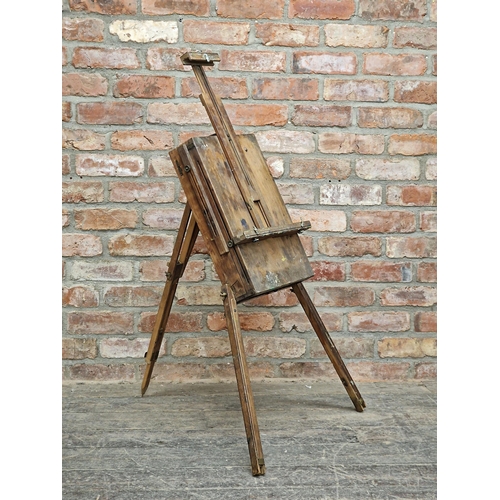 2309 - Antique French adjustable folding travelling artist easel complete with paints and palette