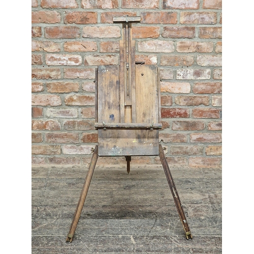 2309 - Antique French adjustable folding travelling artist easel complete with paints and palette