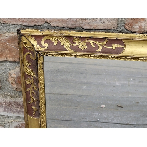 2428 - Antique gilt wood and gesso wall mirror with scrolling foliate detail and darted border, H 66cm x W ... 