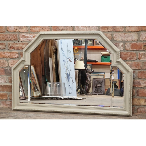 2430 - Painted arched overmantel mirror with three bevelled edge plates, H 83cm x W 123cm