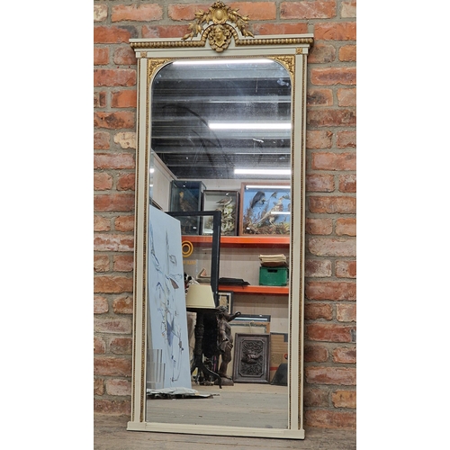 2433 - 19th century giltwood and gesso painted overmantel mirror with carved ornate surmount, H 178 x W 77c... 