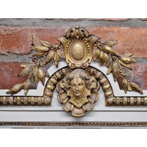 2433 - 19th century giltwood and gesso painted overmantel mirror with carved ornate surmount, H 178 x W 77c... 