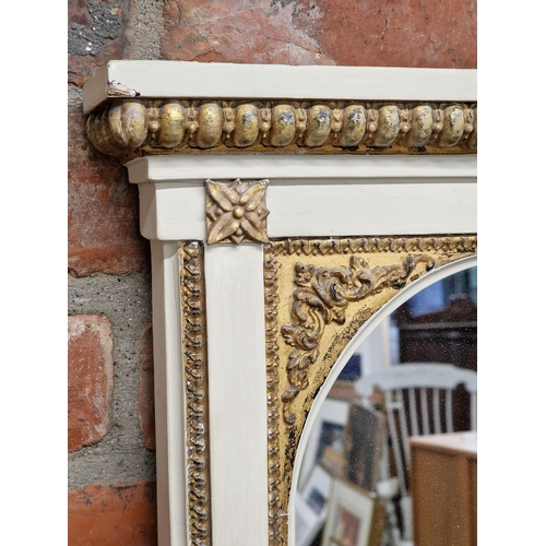 2433 - 19th century giltwood and gesso painted overmantel mirror with carved ornate surmount, H 178 x W 77c... 