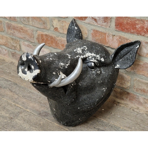 288 - Contemporary painted resin wall hanging boars head, H 46cm