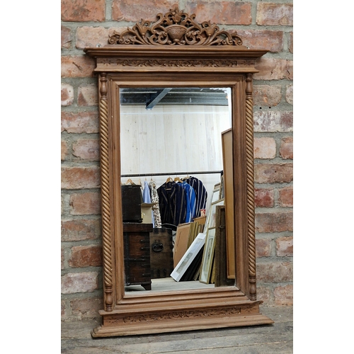 2436 - 20th century rectangular wall mirror with carved surmount and spiral twist pilasters, H 106cm x W 61... 