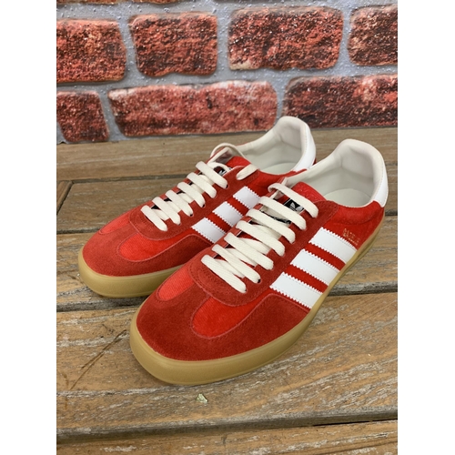 2321 - Gucci X Adidas Gazelle Red Velvet Trainers size UK 5.5 unworn with original packaging and tags