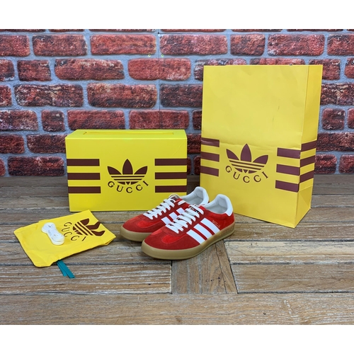 2321 - Gucci X Adidas Gazelle Red Velvet Trainers size UK 5.5 unworn with original packaging and tags