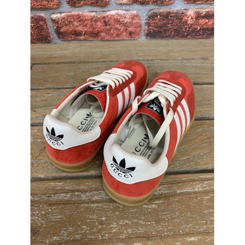 2321 - Gucci X Adidas Gazelle Red Velvet Trainers size UK 5.5 unworn with original packaging and tags