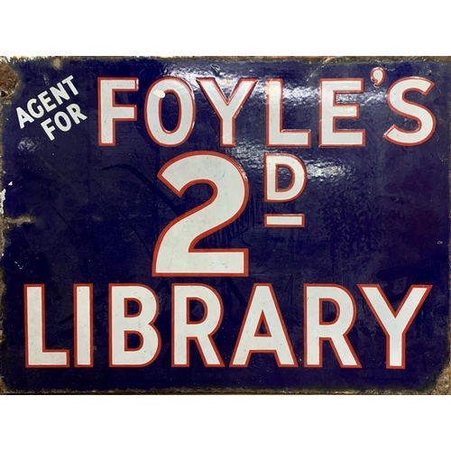 2509 - An early 20th century enamel double-sided advertising sign for 'Foyle's 2D Library', W38cm H51cm