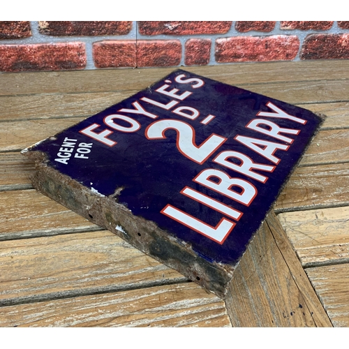 2509 - An early 20th century enamel double-sided advertising sign for 'Foyle's 2D Library', W38cm H51cm