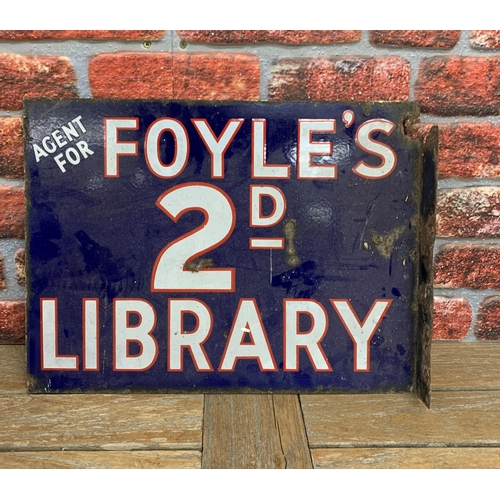 2509 - An early 20th century enamel double-sided advertising sign for 'Foyle's 2D Library', W38cm H51cm