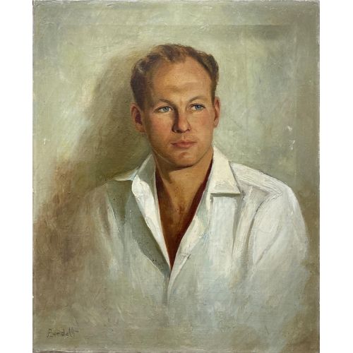 524 - Marilyn Bendall (1921-2003) - half length portrait of an annoyingly handsome gentleman, signed, oil ... 