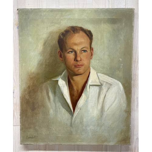 524 - Marilyn Bendall (1921-2003) - half length portrait of an annoyingly handsome gentleman, signed, oil ... 