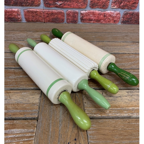 2289 - Kitchenalia - quantity of cream and green ceramic rolling pins to include Nutbrown, Sadler and 