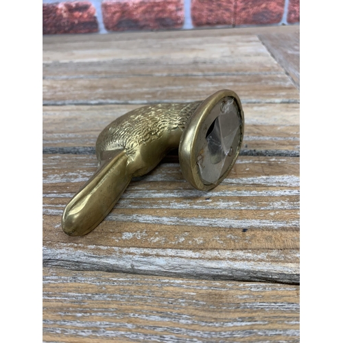 306 - Cast brass mallard duck head bottle opener, H 9cm