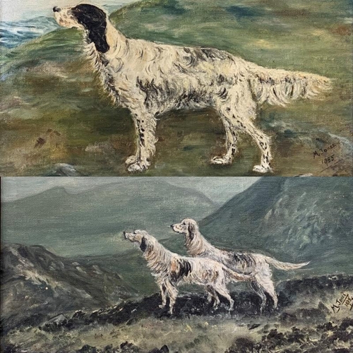 583 - Vintage pair of oil on canvas paintings of Irish Setters, framed in matching ornate gold frames H37c... 