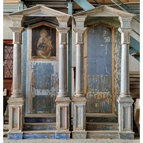 1260 - Pair of exceptional Italian Renaissance Neo Classical style pine porticos with distressed original p... 